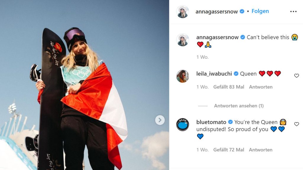 Mit diesem Posting erreichte Anna Gasser knapp 90.000 Interaktionen - insgesamt während Olympia über 230.000 (Foto - Screenshot Instagram)