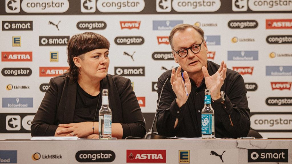 Miriam Wolframm (li.) und Andreas Borcherding (re.) vom eG-Vorstand. (c) FC St. Pauli / Witters